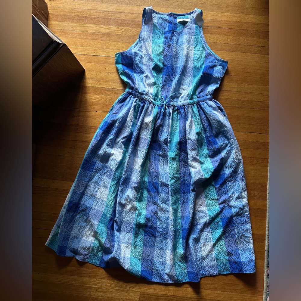 Blue Plaid with Open Back LOFT Dress, XL, NWT